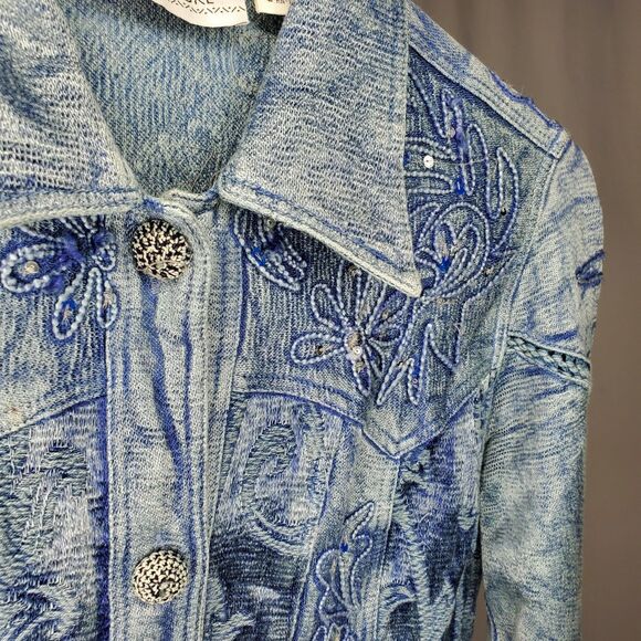 Flashback Couture Shiny Jean Jacket Small Embroidered Sequin Country Western - Picture 5 of 13